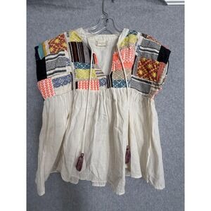 Altar'd State Shirt Womens XS White Embroidered Boho Tunic Top Patchwork